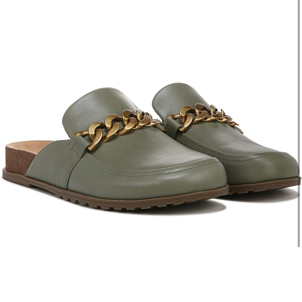 Vionic Green and Gold Mules with Chain Detail